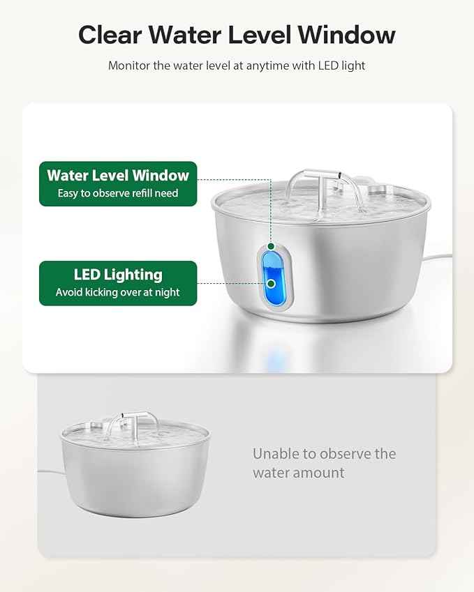 Cat Water Fountain Stainless Steel - 3.2L/108oz Pet Water Fountain for Cats Indoor - Automatic Pet Watering Dispenser (1 Filter)