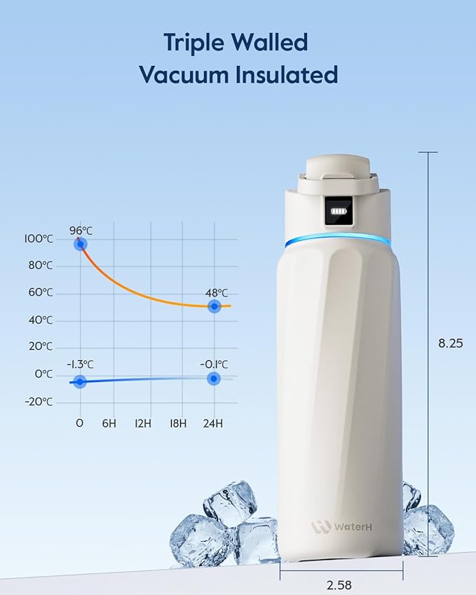 BOOST Smart Water Bottle with Reminder & Tracker, Double Wall Vacuum Insulated Bottles Stainless Steel, 32oz BPA-Free Wide Mouth for Gym, Office, School, Ideal Gift for Christmas, New Year