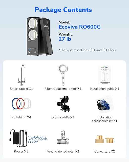 Ecoviva 600GPD Reverse Osmosis System, RO Under Sink Water Filter System, Tankless, Lower TDS, 2.5:1 Pure to Drain Ratio, LED Panel with Filter Monitor, Online Installation Guide, Black