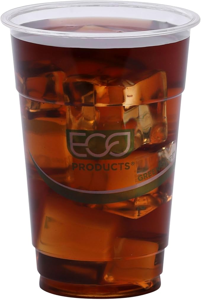 ECO PRODUCTS GreenStripe Clear Compostable 10oz PLA Plastic Cups, Pack of 50, Disposable Renewable Plant-Based Cold Cups, For Cold Drinks & Snacks, BPI Certified, ASTM Compliant.