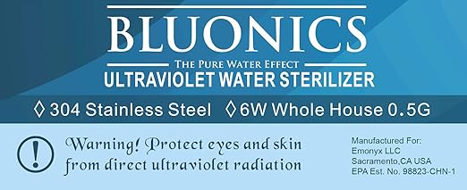 Bluonics 4 Stage Drinking Water Filter UV Ultraviolet Light Purifier for Under Sink Filtration System
