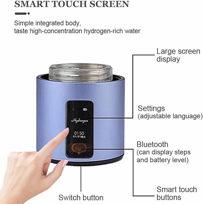 New Electrolyzed Water Cup, Smart Portable Hydrogen Production Bottle, 5000ppb Hydrogen-Rich Water Cup, with Touch Screen, High Concentration H2 Water Bottle