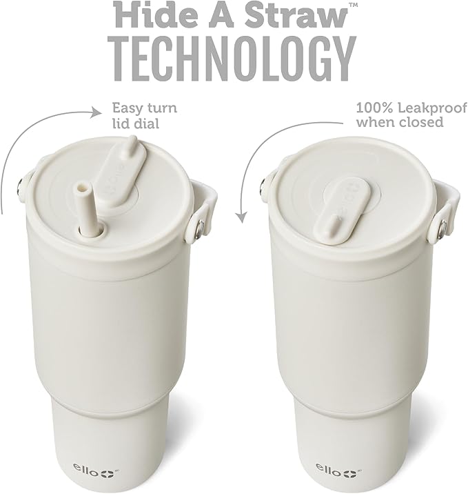Ello Oasis Go+ 26oz Tumbler with Top Handle and Retracting Straw | Reusable Insulated Stainless Steel Cup, 100% Leakproof Water Bottle, 24 Hours Cold, Cup Holder Friendly For Travel | Mineral