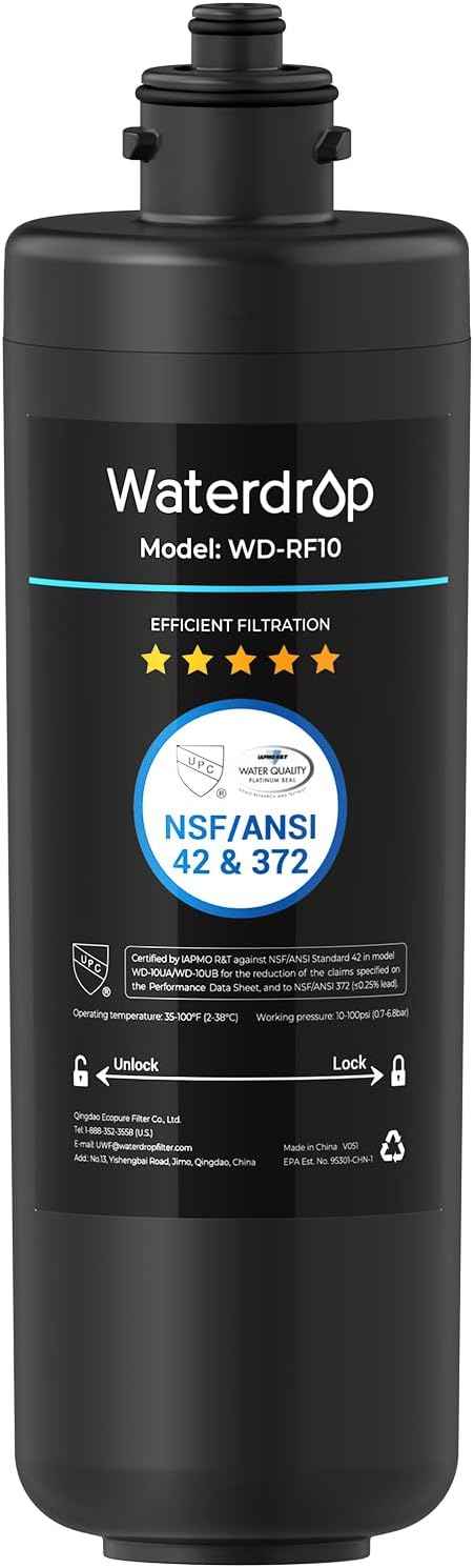 Waterdrop RF10 Replacement Filter Cartridge for 10UA/10UB Under Sink Water Filter, Reduces PFAS, PFOA/PFOS, Lead, Chlorine, Bad Taste & Odor, NSF/ANSI 42 Certified, 11K Gallons High Capacity