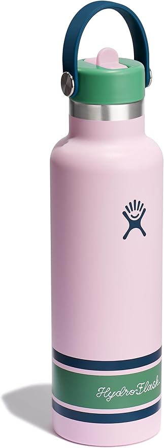 Hydro Flask Water Bottle - Insulated Stainless Steel - Standard Mouth Flex Straw Lid, Non Spill, Leakproof and Refillable in 21 Oz Campus Pink