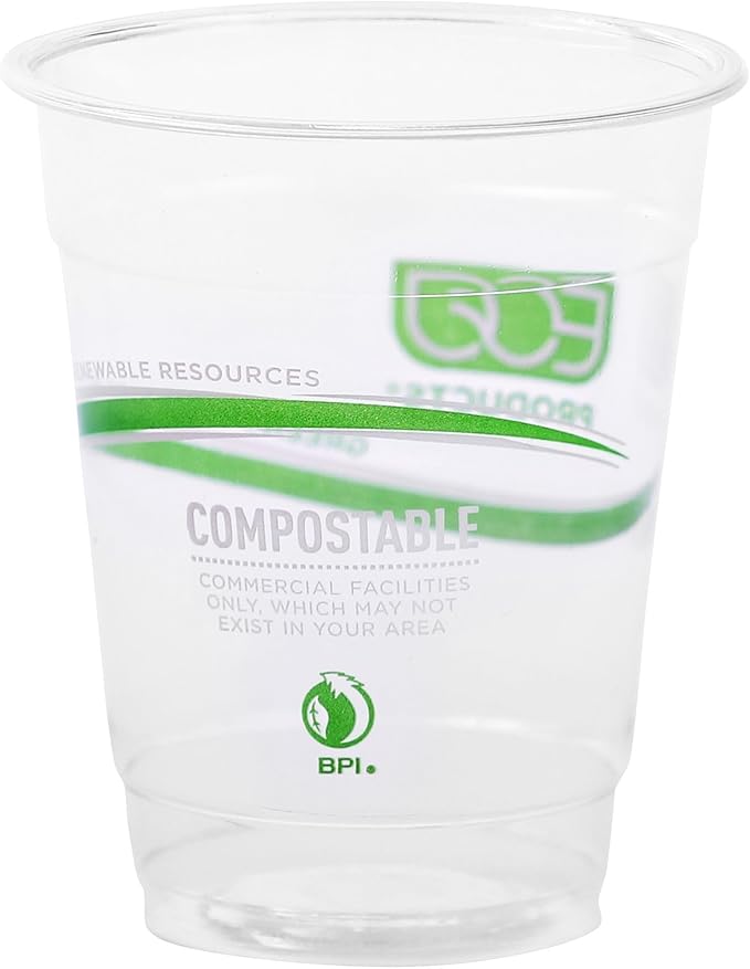 ECO PRODUCTS GreenStripe Clear Compostable 7oz PLA Plastic Cups, Pack of 50, Disposable Renewable Plant-Based Cold Cups, For Cold Drinks & Snacks, BPI Certified, ASTM Compliant.