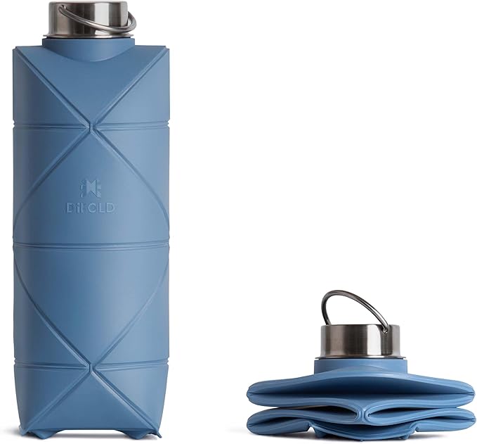 DiFOLD Origami Bottle - The Original 25 oz Collapsible Water Bottle - Plant-based, Non-silicone | Odorless, Durable, BPA-Free | Lightweight & Foldable for Travel, Outdoor, Camping, Sports, Gym | Blue