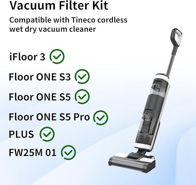 keluke Vacuum Filter Replacement Compatible with Tineco iFloor 3, Floor ONE S3 & Floor ONE S5, Floor ONE S5 Pro Cordless Vacuum Cleaner, 4 Pack Replacement Filters - AquaVibe
