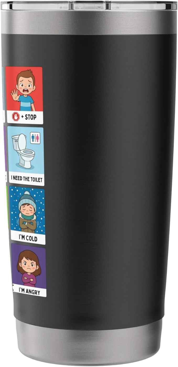 Autism ACC Communication Non Verbal Visual Aid Autistic Kids Stainless Steel Insulated Tumbler