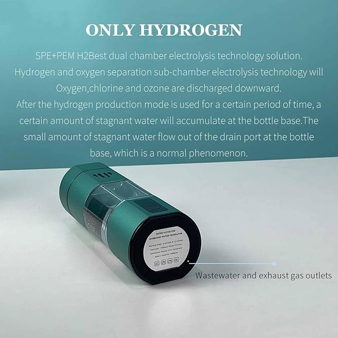 300ML Hydrogen Water Bottle Generator, Concentration Up to 3800-6000PPB, Dual Chamber PEM and SPE Electrolysis Technology, Portable Hydrogen Water Machine