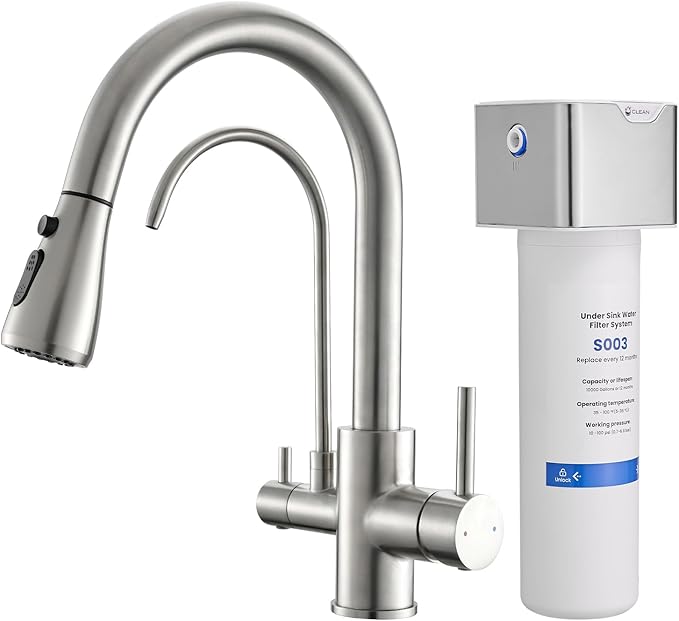 GIMILI 3 in 1 Kitchen Faucet with Under Sink Water Filter System, Reduces Lead, Chlorine, Bad Taste & Odor, Kitchen Sink Faucet with Drinking Water Faucet