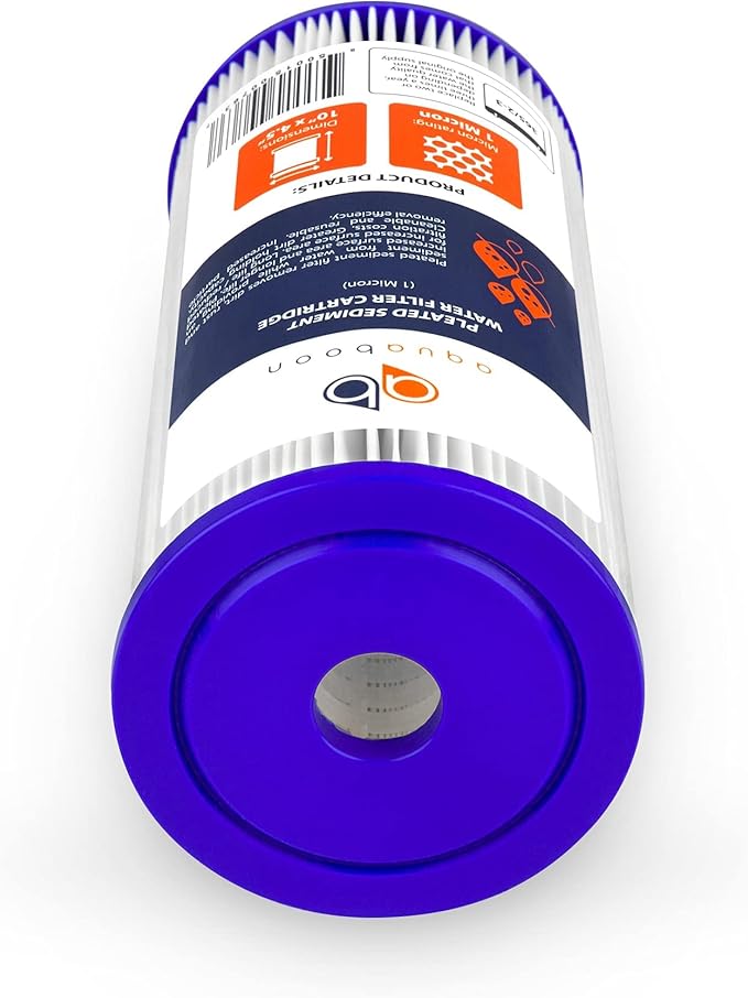 Aquaboon 1 Micron Pleated Water Filter 10 x 4.5 for Whole House Sediment Water Filter Replacement Compatible with Well Filters FXHSC, R50-BBSA (2-PACK)