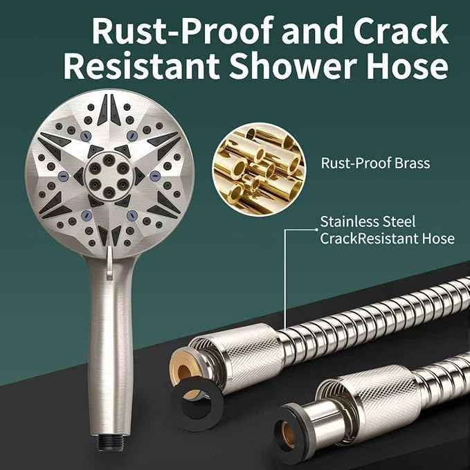 Filtered High Pressure Handheld Shower Head – 10 Spray Modes with Rain & Massage, Built-in Filter for Cleaner Water, Anti-Clog Nozzles, Power Rinse for Tile & Pets, Chrome Finish