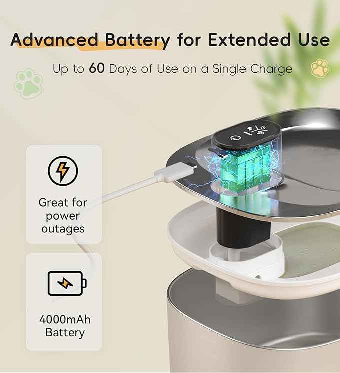 Cat Water Fountain Stainless Steel, 138fl.oz / 4.1L Wireless Cat Fountain, Pet Water Dispenser Cordless for Cats & Dogs Indoor