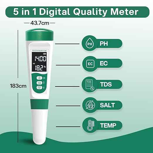 AQUSOFT 5-in-1 Digital PH Meter with Voice Function | High Accuracy PH,TDS,EC,Salinity & Temp Pen | Waterproof & Rechargeable PH Meter for Swimming Pools,Aquariums & Hydroponics | Fast Water Tester