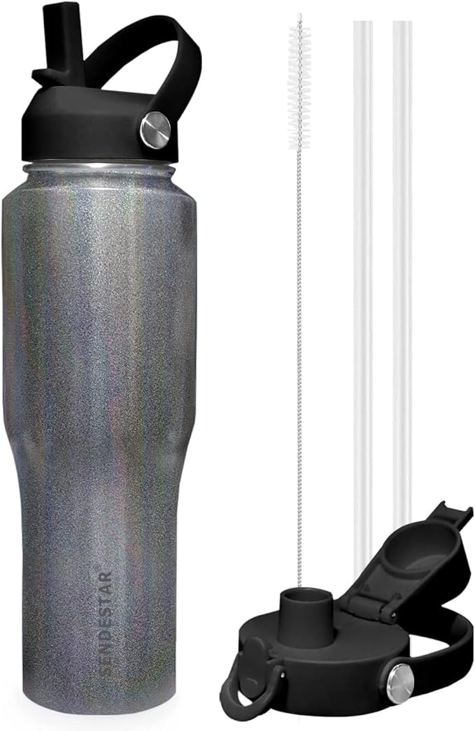SENDESTAR Water Bottle,Wide Mouth Stainless Steel Vacuum Insulated Double Wall Keep Liquids Cold or Hot All Day,Sweat Proof Sport Design,Fit Car Cup Holder,Laser Grey,32 Ounces