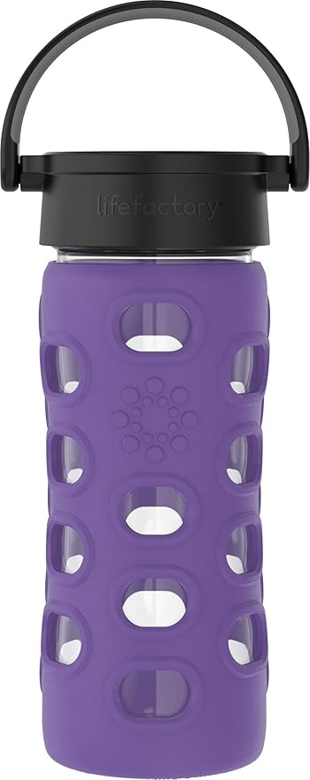 Lifefactory 12-Ounce BPA-Free Glass Water Bottle with Classic Cap and Protective Silicone Sleeve, Iris