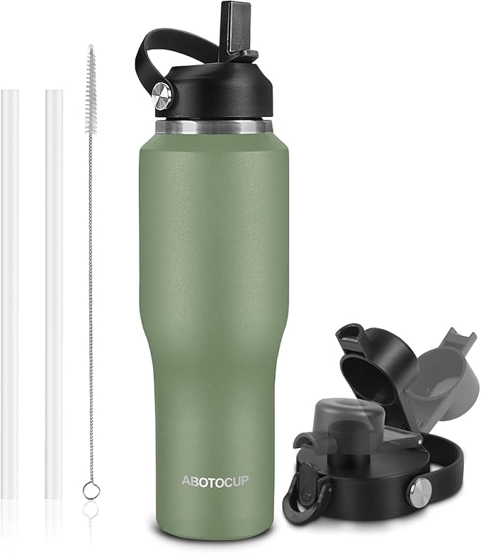 40oz Water Bottle with Powder Coated, Fit in Any Car Cup Holder, Water Bottle with Straw Lids, Stainless Steel Insulated Water Flask Double Wall Leak-proof BPA Free to Keep Cold&Hot
