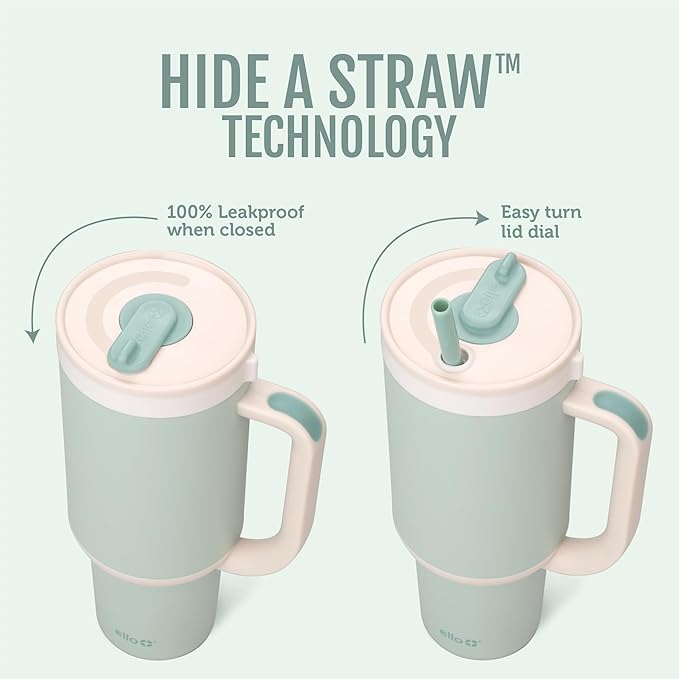 Ello Oasis 24 oz Tumbler with Handle & Retracting Straw | Reusable Insulated Stainless Steel Cup 100% Leakproof, Gifts for Teens Women Men | Keeps cold for 24 Hours, Cup Holder Friendly, Pistachio