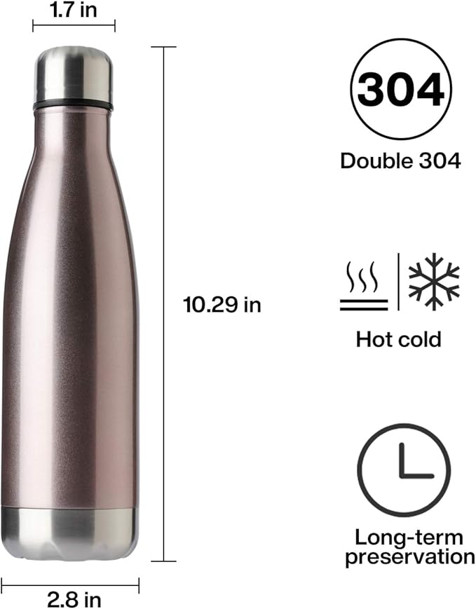 MEWAY 17oz Sport Water Bottle 8 Pack Vacuum Insulated Stainless Steel Leak-Proof Double Wall Cola Shape Water Bottle,Keep Drinks Hot & Cold (Rose Gold,8 Pack)