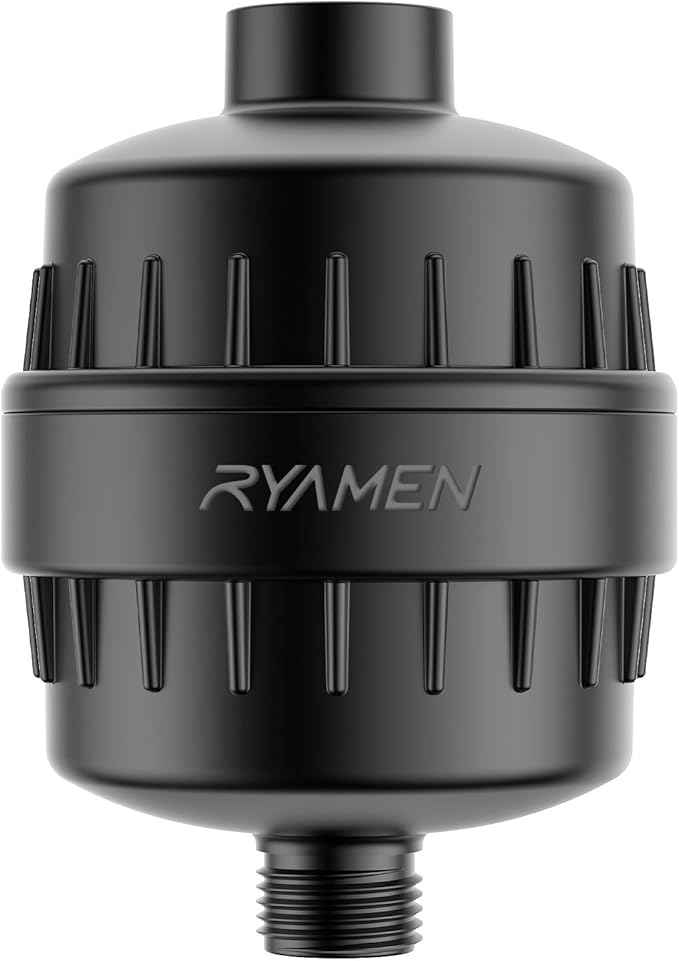 Ryamen Heavy Duty Shower Filter, Shower Water Filter, 99% REMOVAL Shower Head Filter for Hard Water, Heavy Metals, Chlorine (1 Cartridge, Black) - AquaVibe