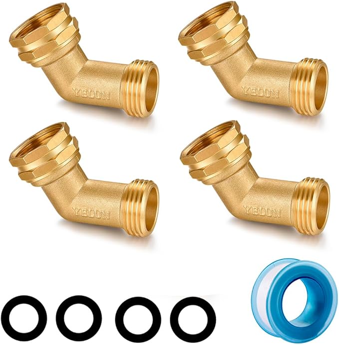 Garden Hose Elbow Connector 45 Degree Solid Brass Pipe Fittings Hose Elbow -Eliminates Stress and Strain On RV Water Intake Hose Adapter 3/4