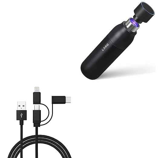 BoxWave Cable Compatible with LARQ Bottle PureVis 17 oz - AllCharge 3-in-1 Cable - Jet Black
