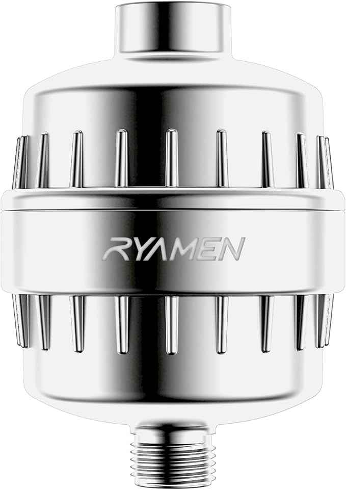 Ryamen Heavy Duty Shower Filter, Shower Water Filter, 99% REMOVAL Shower Head Filter for Hard Water, Heavy Metals, Chlorine (1 Cartridge, Silver) - AquaVibe