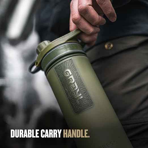 GRAYL GeoPress 24 oz Water Purifier Bottle - Filter for Hiking, Camping, Survival, Travel (Olive Drab)