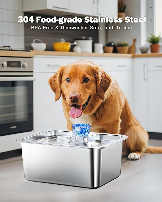 Stainless Steel Dog Water Fountain, 3 Gallon Extra Large Pet Fountains for Large Dogs, Great Dane Waterer Automatic Dog Bowl Dispenser,Filter Drinking Bowls for Multi Pets, Easy to Clean, Quiet Pump