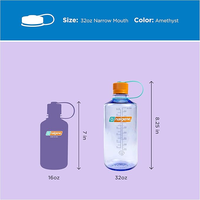 Nalgene 32 oz Narrow Mouth Water Bottle | BPA-Free, Durable & Leak Proof, Lightweight Bottle for Gym, Office & Travel, Amethyst