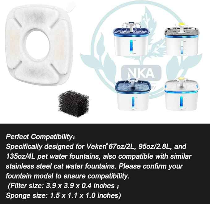 40 Pack pet fountain filter replacement for veken water fountain filters - 67oz/2L, 95oz/2.8L, 135oz/4L filters for cat water fountain, Includes 20 Carbon Filters&20 Pre-Filter Sponges