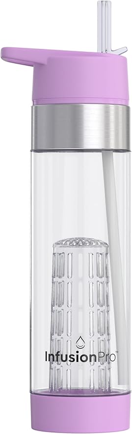 Infusion Pro Fruit Infuser Water Bottle with Straw Lid 24 oz : Flip-Up Straw : Insulated Sleeve & Fruit Infusion Water eBook : Bottom Loading Infuser for More Flavor - Orchid