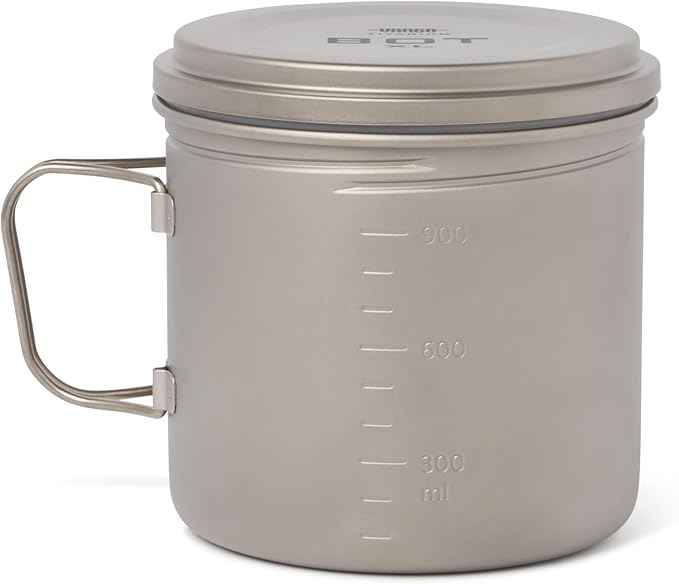 Vargo Titanium BOT Series | BOT XL | Ultralight Water Bottle Cooking Pot 1.1L (37 oz) | Weights: 5.5 oz (156g) | Water-tight Lid Backpacking Camping