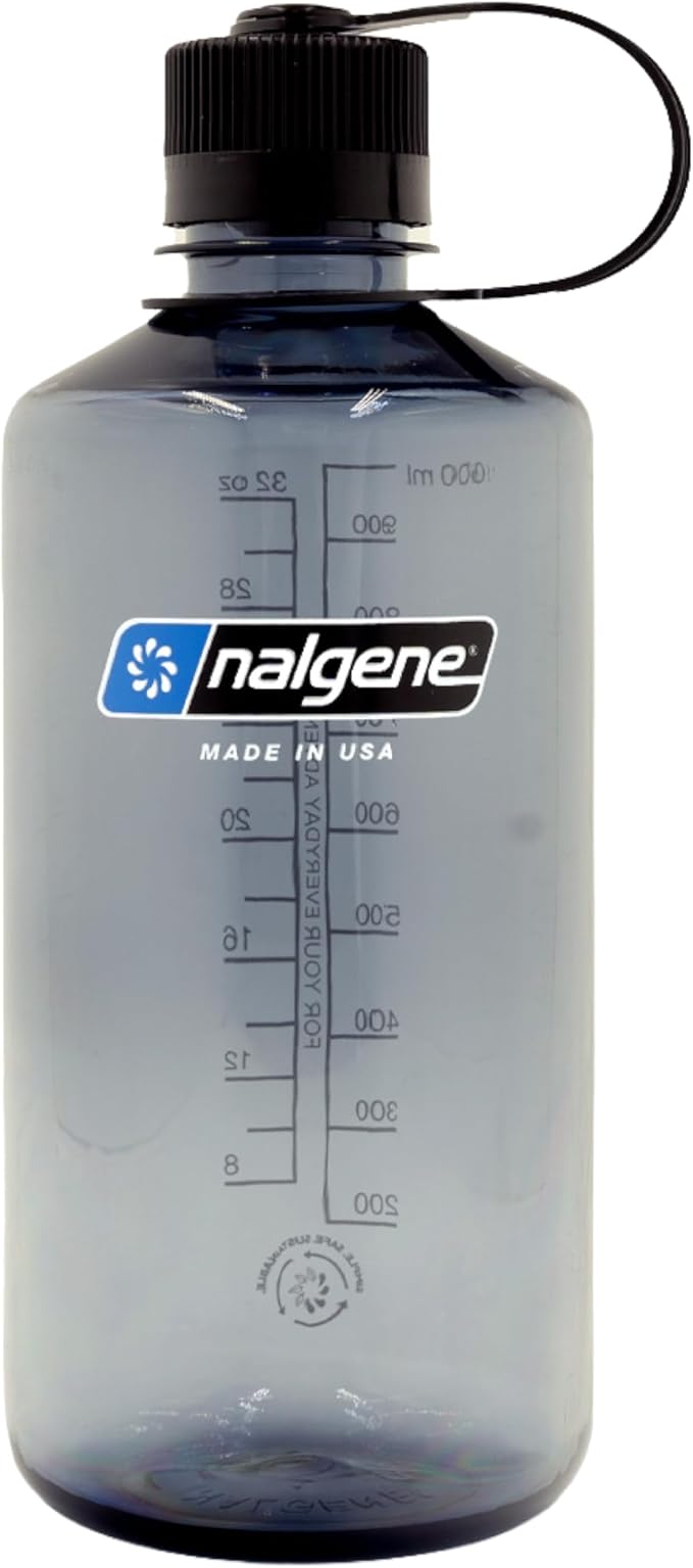 Nalgene 32 oz Narrow Mouth Water Bottle | BPA-Free, Durable & Leak Proof, Lightweight Bottle for Gym, Office & Travel, Grey