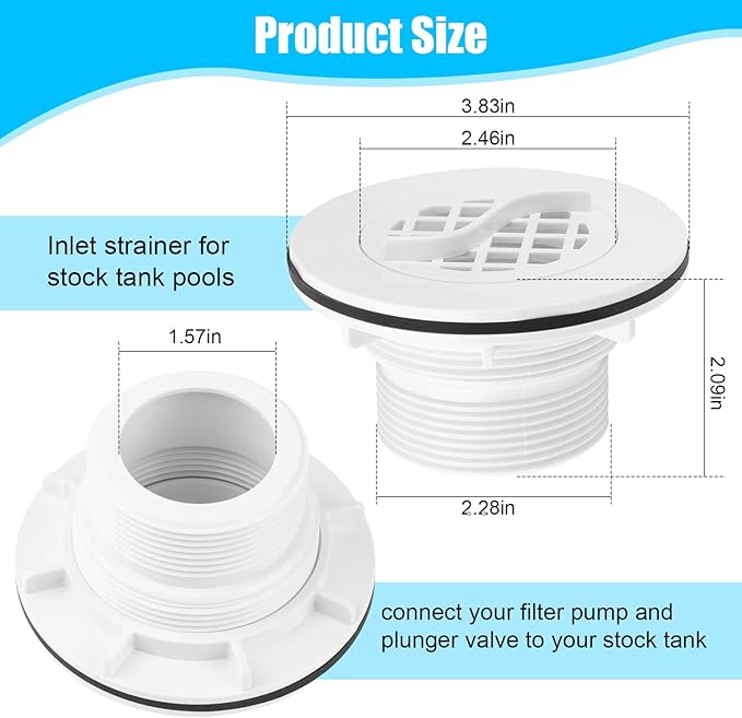 Threaded Inlet Strainer Kit Include Rubber Washer and Strainer Nut, Fits Intex Filter Pumps with 1-1/2" Hoses for Intex Stock Tank Pools and Stock Tank Pool Filter Kit Pool Accessories (1 Pcs) - AquaVibe