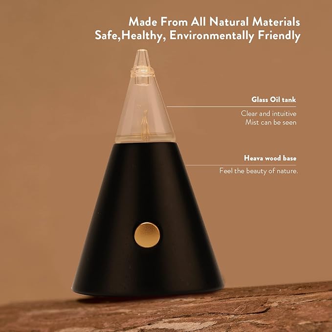 Babel Tower Aroma Nebulizer - Waterless Essential Oil Diffuser with Wood and Glass, Professional Grade Cold Air Technology, Super Quiet, No Water, No Heat, No Plastic - Original Design