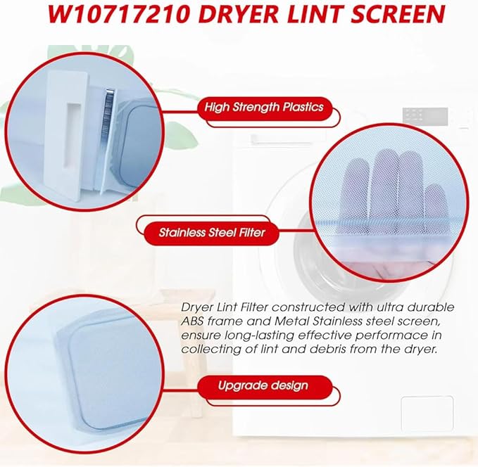 W10717210 Dryer Lint Screen Filter Replacement for Whirlpool, W11607443 Dryer Lint Screen Filter Replacement Compatible for Kenmore - Replaces 8557882 AP6023930 PS11757278 WPW10717210 8557857 348846