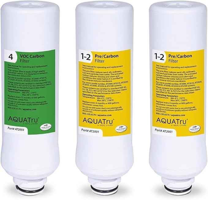 AquaTru 1 Year Replacement Filters Combo Pack for Classic, Classic Smart, and Under Sink Models - Includes 2 Pre-Filters & 1 Carbon Filter for AquaTru Water Purifier