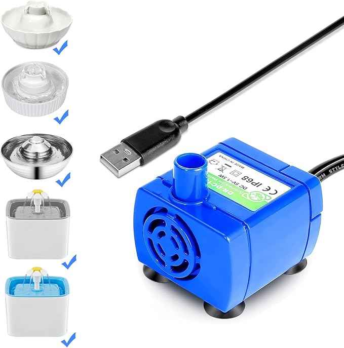Cat Water Fountain Pump, Pet Fountain No LED Light Replacement Pump DR-DC160 Motor for 360° Cupcake Ceramic and Stainless Steel Cat Drinking Dispenser