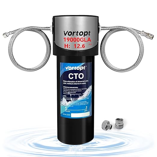 Under Sink Water Filter System,19000 Gallon &14" H Saves Space,Flow Under Counter Water Filter Direct Connect to Kitchen Faucet,Reduces Chlorine,Lead, Bad Taste & Odor (Black-Q7-19000 GAL)