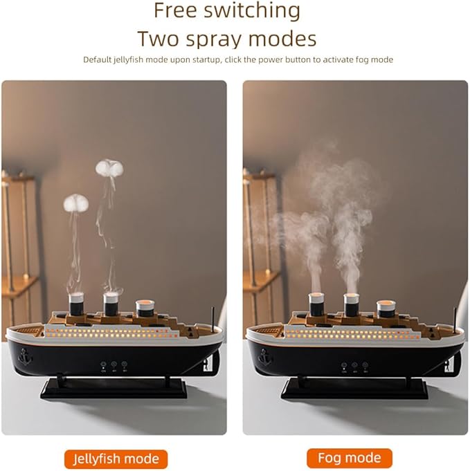Essential Oil Diffuser, 250ml Ship Modelling Aromatherapy Ship Oil Diffuser Cool Mist Humidifier with Remote 2 Spray Mode Auto Shut-Off for Home Office(Black)