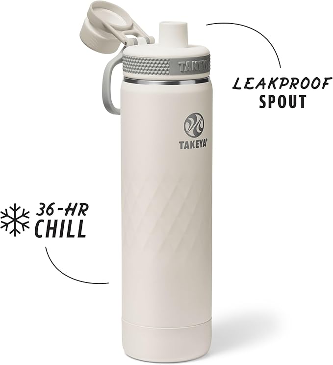 Takeya Sport 22 oz Triple-Insulated Stainless Steel Water Bottle, Spout Lid – Leakproof, Sweatproof, BPA-Free, Keeps Drinks Cold 36 Hrs, Hot 14 Hrs – Alpine