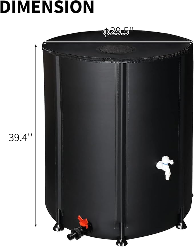 Outvita 132 Gallon Collapsible Rain Barrel, Garden Water Storage Tank, Portable Folding Rainwater Collector, Water Catcher with Filter Overflow Kit Faucet Black