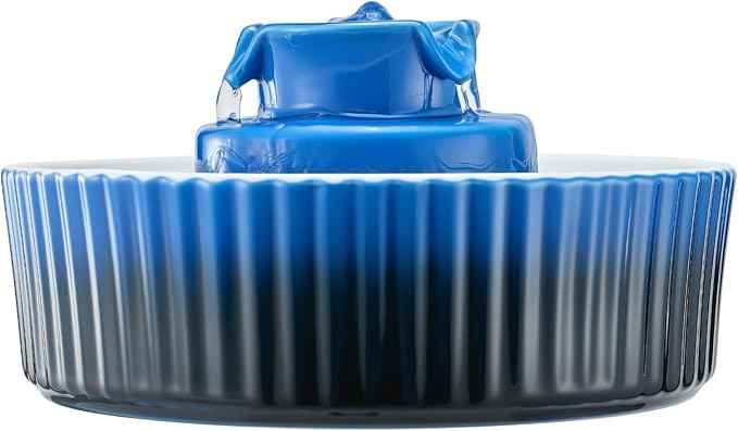 Ceramic Cat Water Fountain, VEVOR 2.1L/71oz Cupcake Pet Fountain Cat Water Bowl, Porcelain Water Dispenser, Ultra-Quiet Pump, 360° Drinking Area & Multi-Layer Filtration, for Cats and Dogs (Blue)
