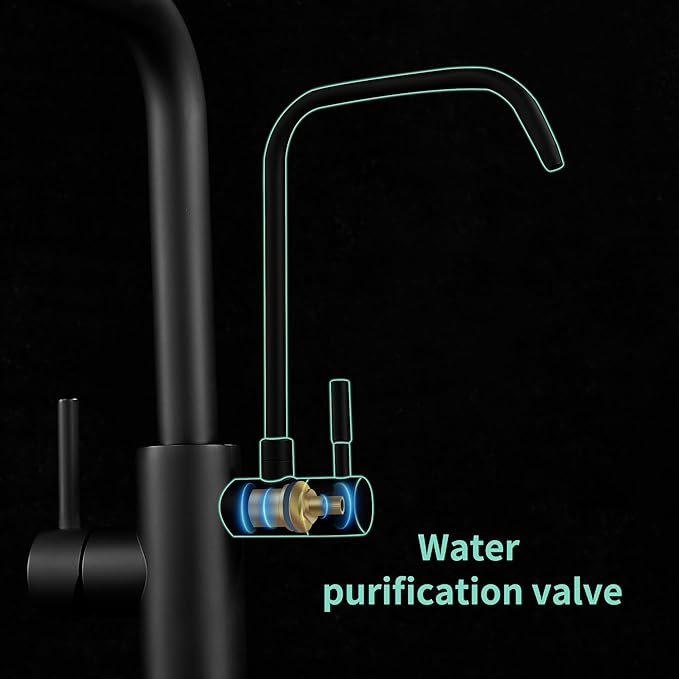 Black Kitchen Faucets with Water Filter and Pull Down Sprayer,Waterfall Kitchen Sink Faucet,Two Handle Sink Faucet with Pull Down Sprayer for 3 Function,Faucets Without Water Filtration Device