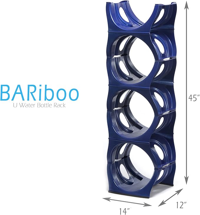 Bariboo Stackable Water Bottle Storage Rack Best Water Jugs 5 Gallon Organizer. Jug Holder for Kitchen, Cabinet and Office Organizing. Reinforced Polypropylene (Blue, 4 No Shelf)