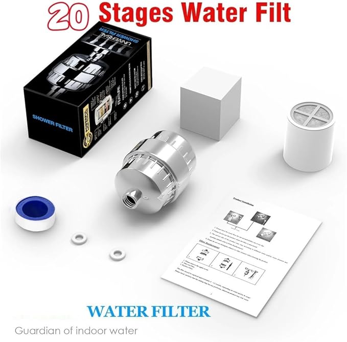 20 Stage Shower Hard Water Purification Filter Showerhead Activated Carbon Water Purifier Chlorine Removal Reduce Dry Itchy Skin(20 Stages Filt)