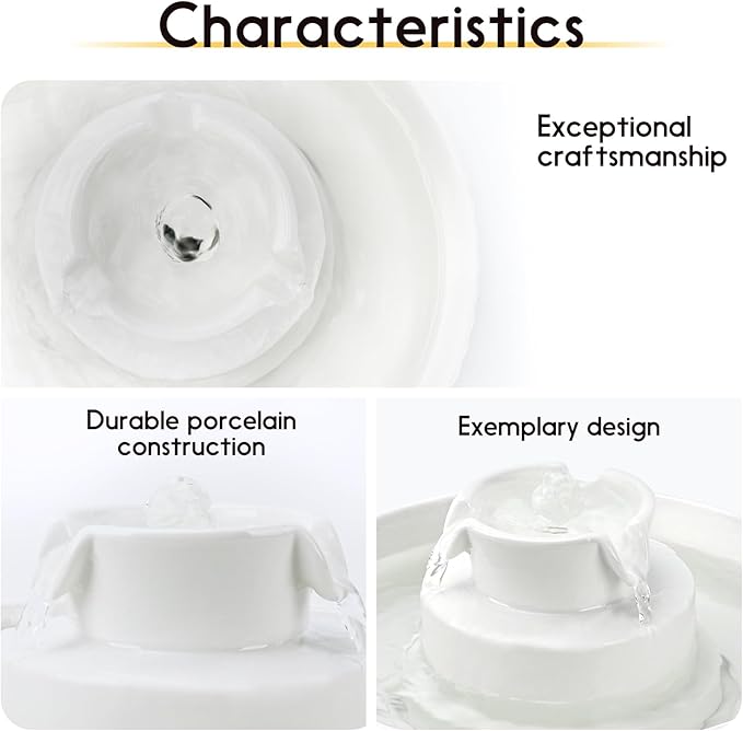 Ceramic Cat Water Fountain, 2.1L/71oz Cat Fountain with 3 Carbon Filters and 2 Quiet Pumps, Cupcake Pet Water Dispenser for Cats and Dogs (White)