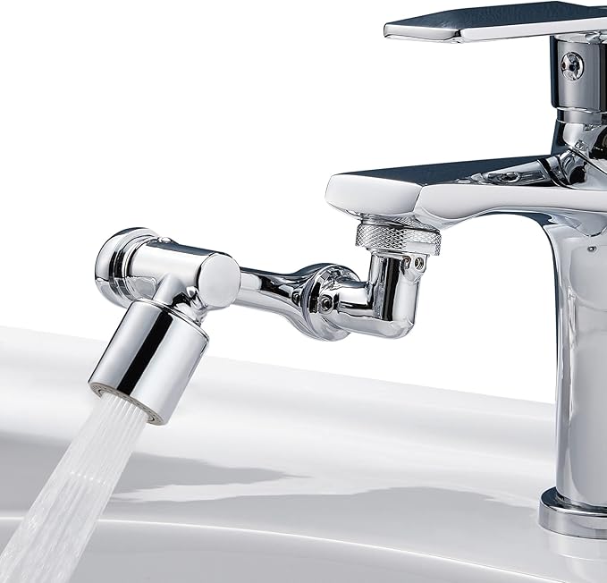 1080°Swivel Faucet Extender, Sink Water Faucet Aerator Extension in Brass, Swivel Robotic Arm Bathroom Faucet Extender, Kitchen Rotating Extension Filter with 2 Mode Splash